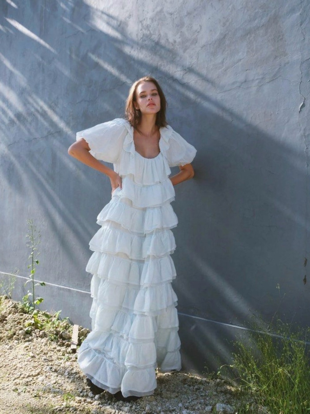 Innika Choo PUFF SLEEVE TIER FRILL MAXI DRESS